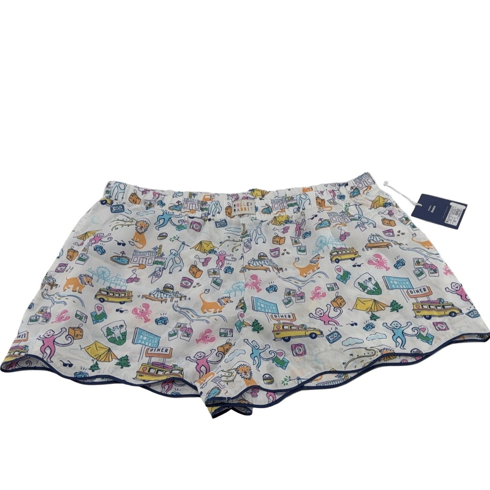 Roller Rabbit Women's XL White Multi-Color Cartoon Print Cotton Boxer Shorts
